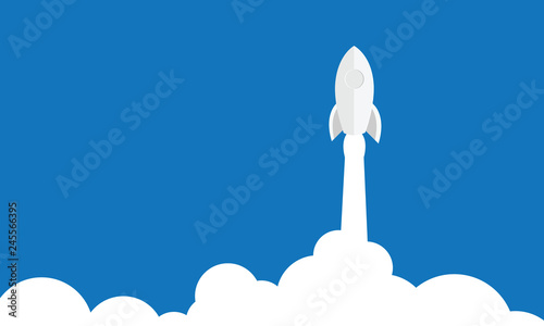 Rocket Vector and illustration flying rocket.Space travel to the moon.Space rocket launch.Project start up Solar System and text space
