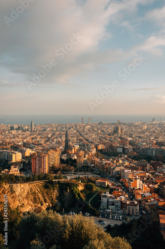 Cityscape view from Bunkers Del Carmel, in Barcelona, Spain