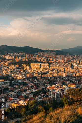 City and mountains view from Bunkers Del Carmel, in Barcelona, Spain