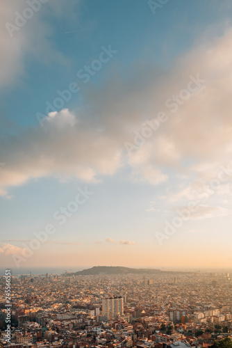 Cityscape sunset view from Bunkers Del Carmel, in Barcelona, Spain