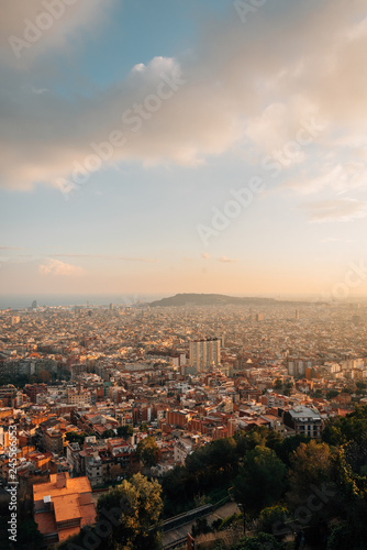 Cityscape sunset view from Bunkers Del Carmel, in Barcelona, Spain