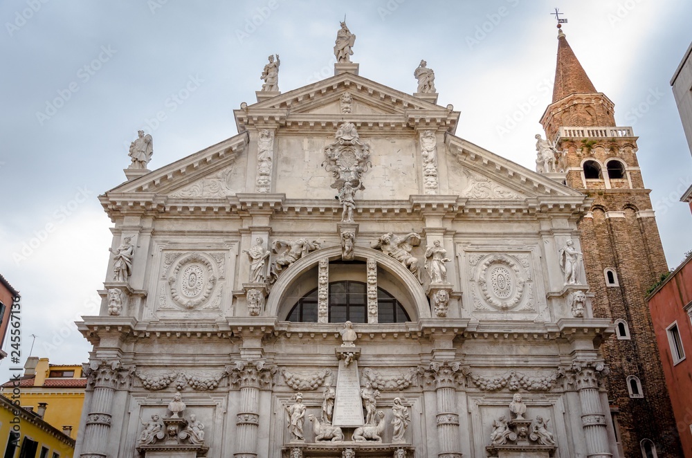 Close up of beautiful San Moise church in  Venice, Italy.