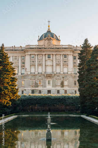View of the Royal Palace of Madrid from the Sabatini Gardens, in Madrid, Spain
