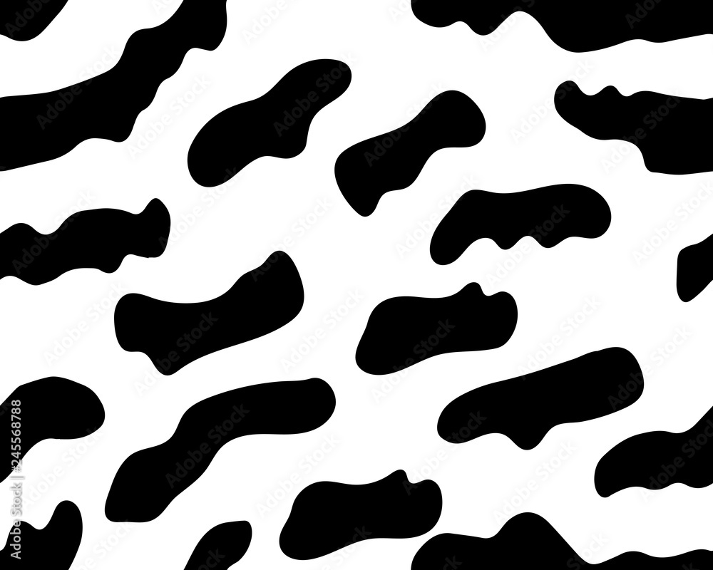 Black and white seamless pattern with chaotic stains. Endless monochrome texture. Animal skin ornament. Shape horizontal background. Black and white seamless pattern with chaotic stains. Endless monochrome texture. Animal skin ornament. Shape horizontal background.