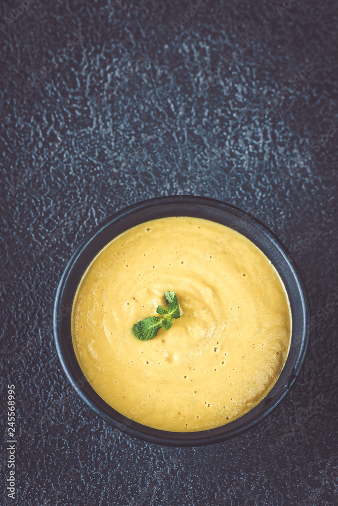 Bowl of lentil coconut creamy soup Bowl of lentil coconut creamy soup