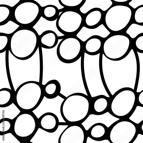 Black and white seamless pattern with rounds and lines. Endless monochrome texture. Abstract ornament. Geometric background. Vector illustration