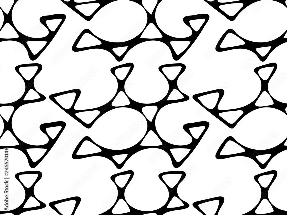 Black and white seamless pattern with triangles and lines on white backdrop. Endless monochrome texture. Geometric background. Black and white seamless pattern with triangles and lines on white backdrop. Endless monochrome texture. Geometric background.