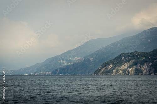 Moutain view from ferry in lake Como  Italy.