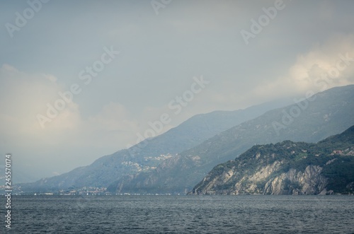 Moutain view from ferry in lake Como, Italy.