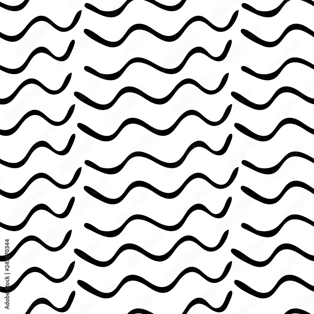 wavy black and white seamless pattern with waves in a row on white background. Abstract endless texture with hand drawn curved smooth lines with stroke. Striped print wavy black and white seamless pattern with waves in a row on white background. Abstract endless texture with hand drawn curved smooth lines with stroke. Striped print