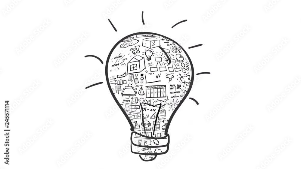 Animated drawing of a bulb filled with infographic elements. Symbolizes ...