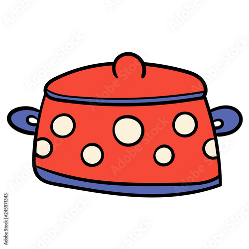 Cartoon doodle linear pan with polka dot isolated on white background. Vector illustration. 