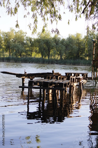 old wooden pier in the lake
