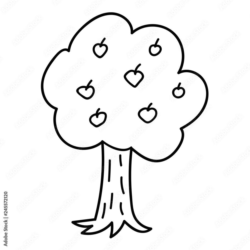 Cartoon doodle apple tree isolated on white background. Vector illustration. Cartoon doodle apple tree isolated on white background. Vector illustration.