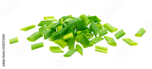 Photos Chopped chives, fresh green onions isolated on white background