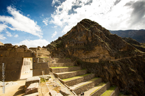 Inca terraces at Ollantaytambo, Peru photo
