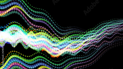 Vector EPS10 with transparency. Abstract composition with copy space. Squares with illusion of blur effect. Place for text. Black background for presentation. Digitally wallpaper. Bright cover