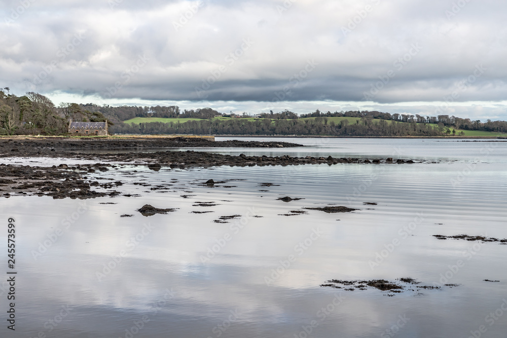 Pier house, Forest , trees reflection and Lake in Strangford lough