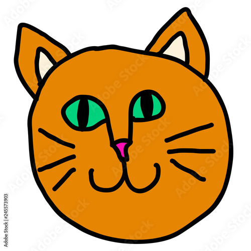 Cartoon doodle cat's muzzle isolated on white background. Vector illustration.