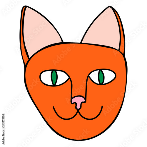 Cartoon doodle cat's muzzle isolated on white background. Vector illustration. 