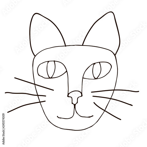Cartoon doodle cat's muzzle isolated on white background. Vector illustration.  