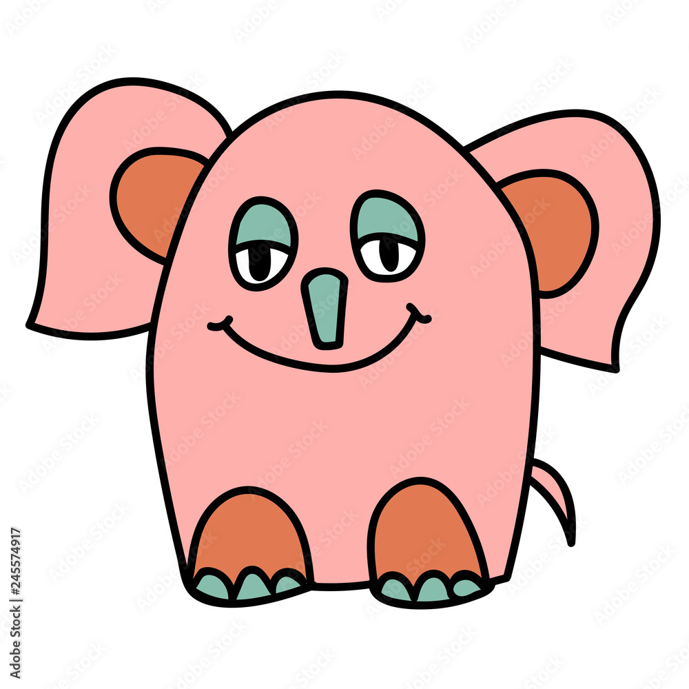 Naklejka premium Cute cartoon doodle linear elephant isolated on white background. Vector illustration. 