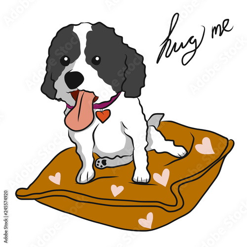 Cute Shih Tzu dog sit on heart pillow cartoon vector illustration