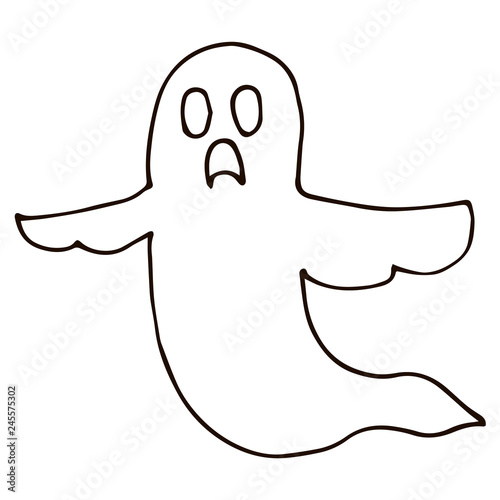 Cartoon doodle linear ghost isolated on white background. Vector illustration.  