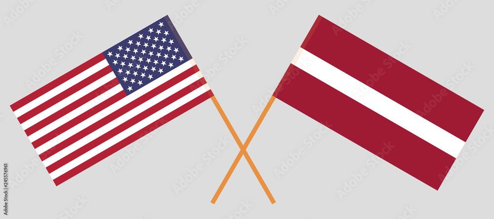Latvia and USA. The Latvian and United States of America flags. Official colors. Correct proportion. Vector Latvia and USA. The Latvian and United States of America flags. Official colors. Correct proportion. Vector