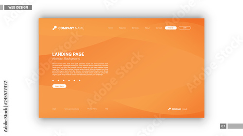 Web design mockup with orange waved background