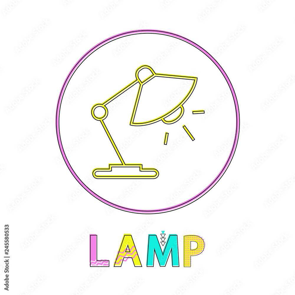 Lamp round bright linear icon template for app. Table light inside circle on outline button, modern gadgets element isolated vector illustration.
