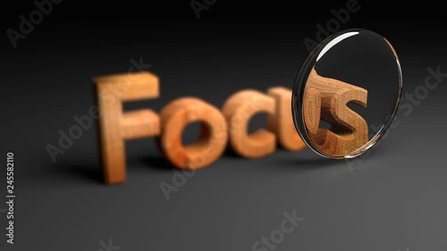 Blur wood text and focus glass lens