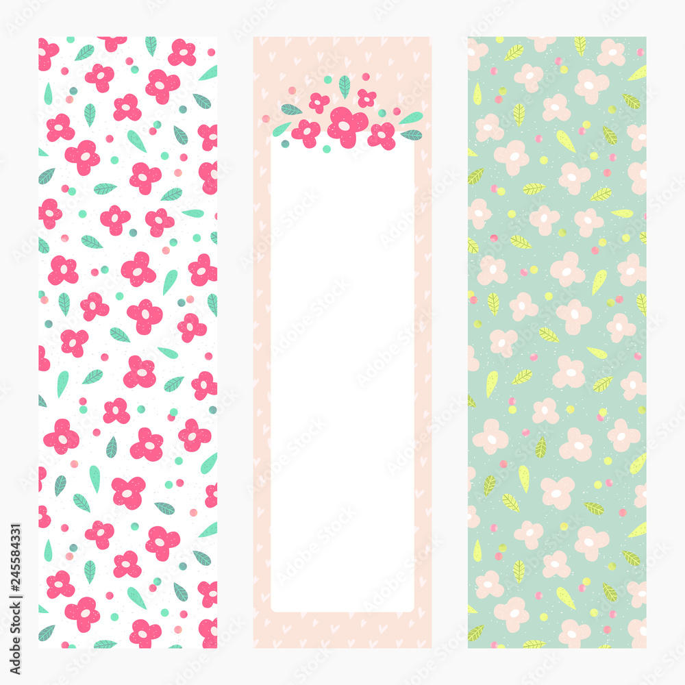 Printable bookmarks or banners with little flowers on pastel background