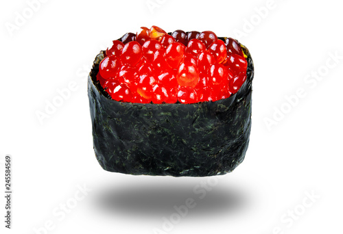 close up of sashimi sushi roll isolated on white background with shodow photo