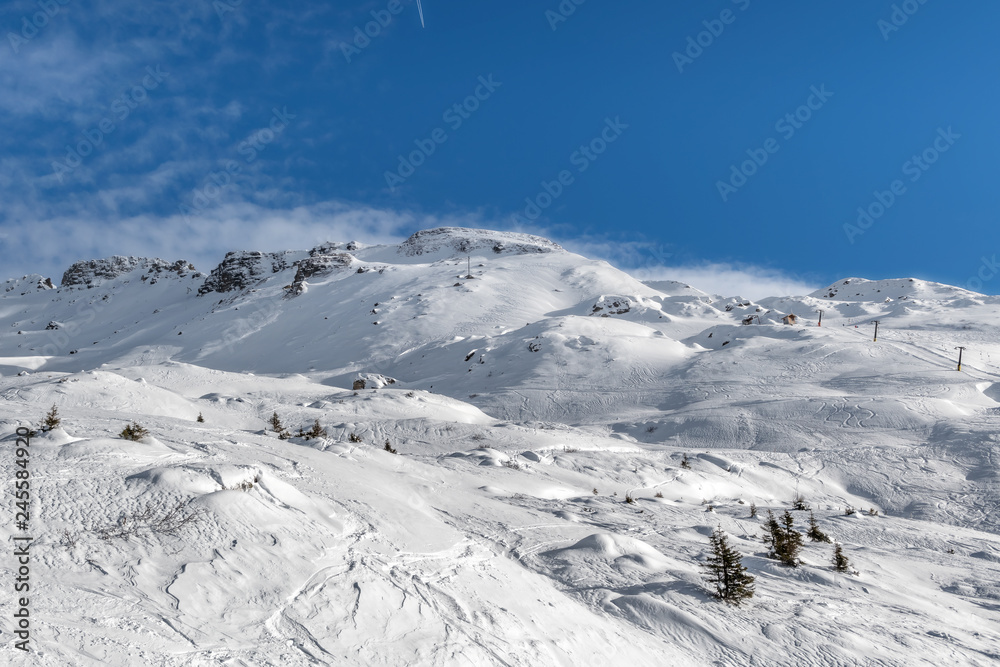 Winter mountain ski resort landscape