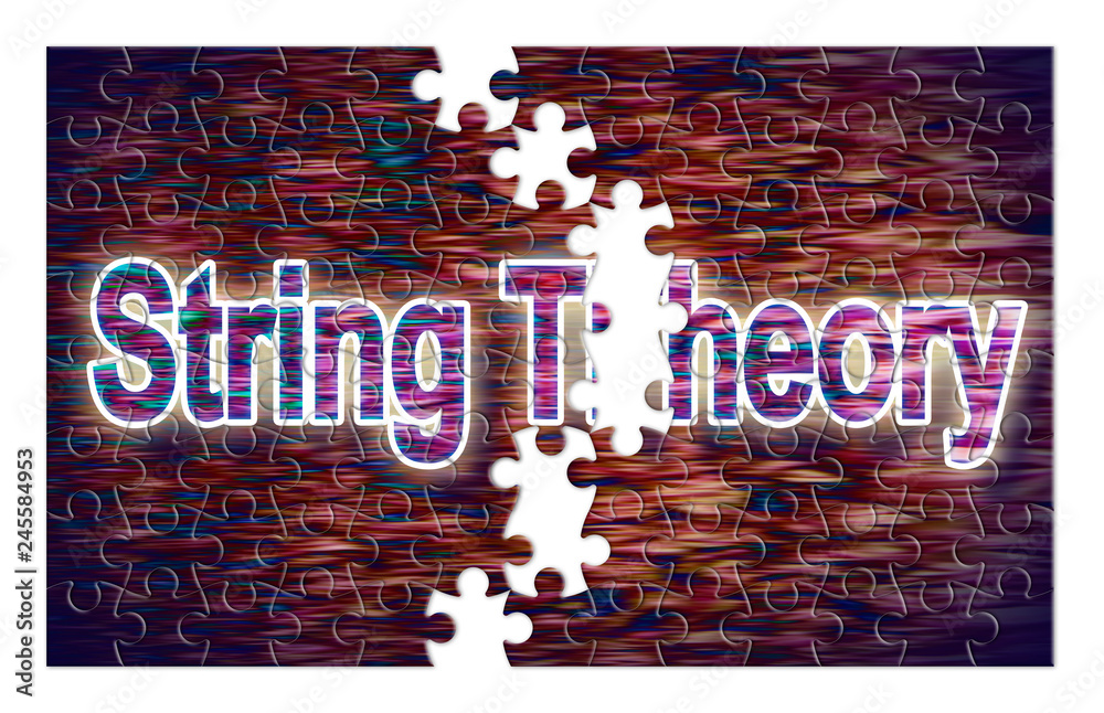 Fototapeta premium Search for the solution of String Theory - concept image in jigsaw puzzle shape