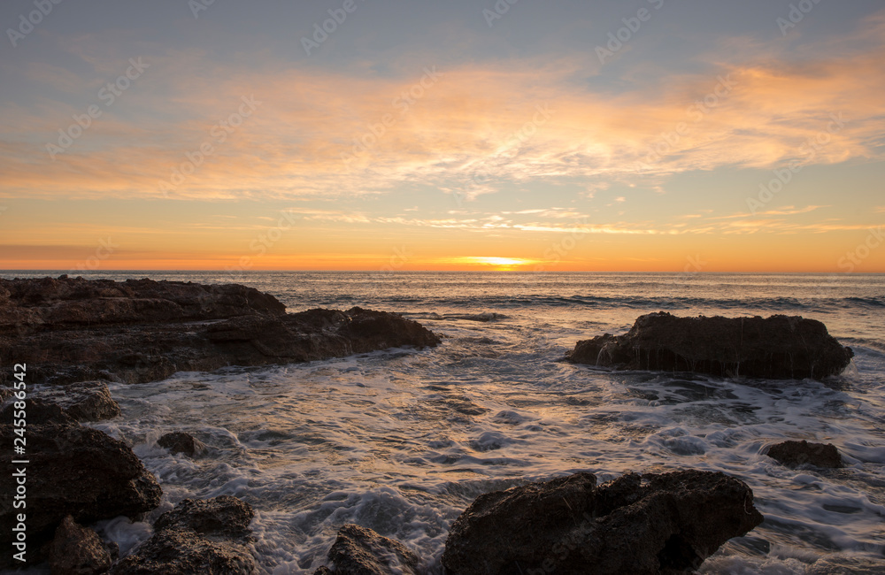 Sunrise by the Mediterranean Sea in Oropesa, Castellon