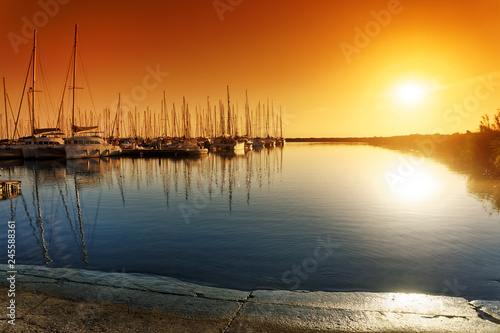 Fototapeta Naklejka Na Ścianę i Meble -  Taverna harbor reflection in Corsica island