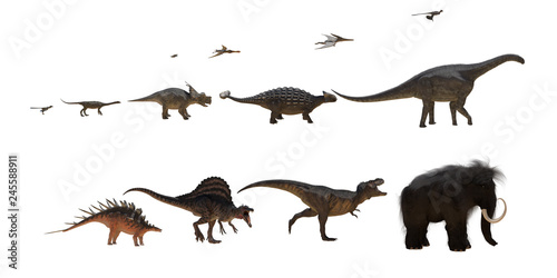different dinosaurs on white background render 3d