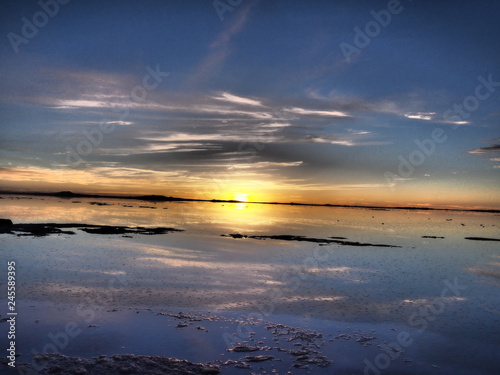 sunset over the Uyuni salar