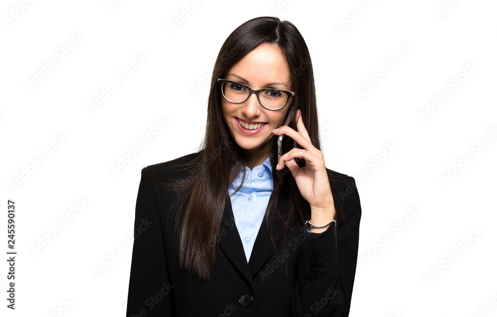 Portrait of a young woman talking on the phone isolated on white Portrait of a young woman talking on the phone isolated on white