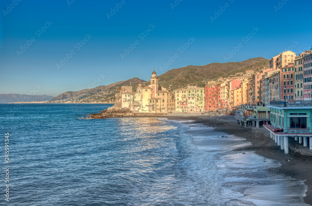 Beachfront view of Camogli, Liguria, Italy