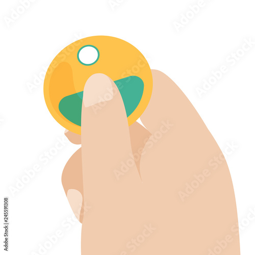 Woman hand with lost key finder - banner in flat style