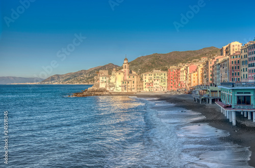 Beachfront view of Camogli, Liguria, Italy