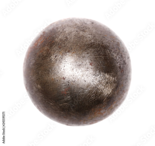 Old rusty iron metal ball isolated on white background