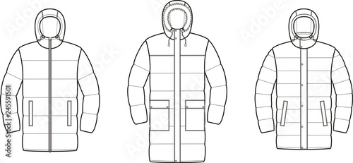 Set of men's winter down long coat