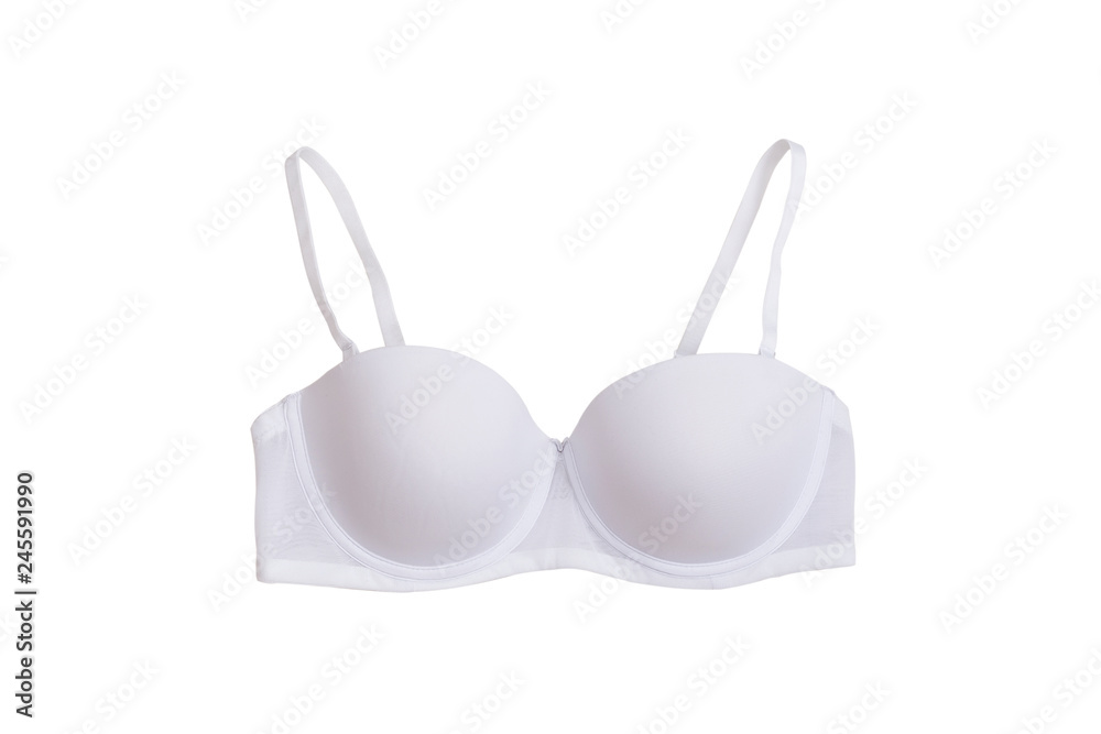 White bra flat lay. Fashion concept. Isolate on white background. White bra flat lay. Fashion concept. Isolate on white background.