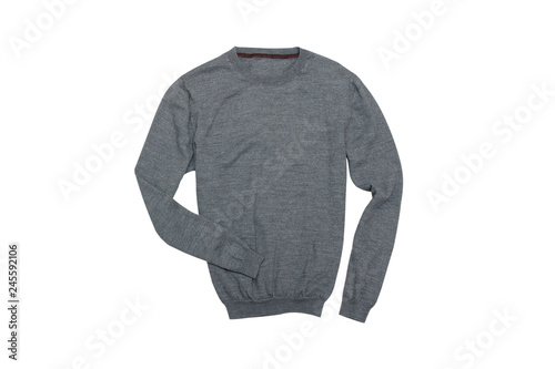 Gray sweater. Flat lay. Isolate on white background