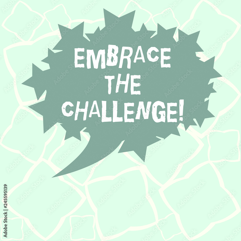 Writing note showing Embrace The Challenge. Business photo showcasing Face any trials that comes with dignity and courage Blank Oval Color Speech Bubble with Stars as Outline photo Text Space