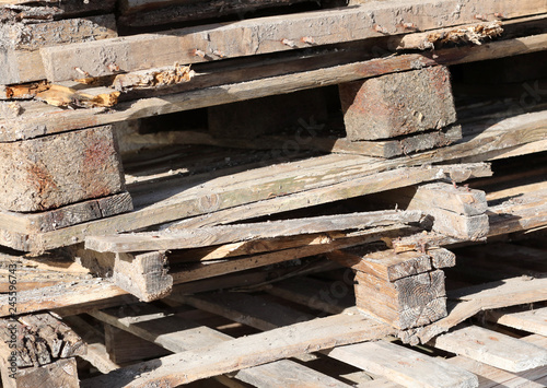 detail of the wooden planks of many old pallets